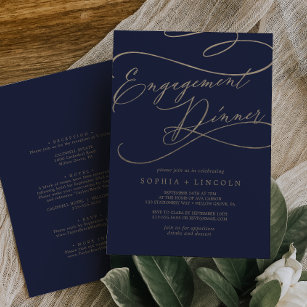 Romantic Navy Front and Back Engagement Dinner Invitation