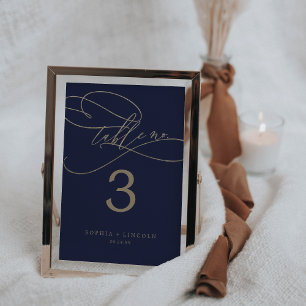 Romantic Navy Gold Calligraphy 5x7" Table Number