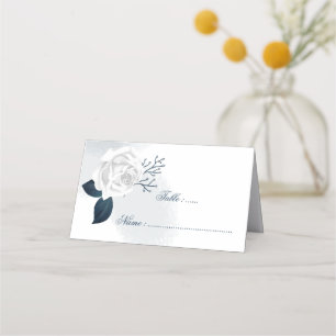 Romantic Navy leaves & white flower  Place Card