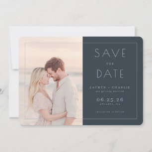 Romantic Navy Minimalist Photo Save The Date