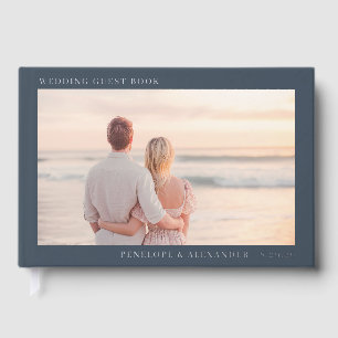 Romantic Navy Modern Photo Guest Book
