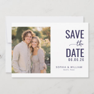 Romantic Navy Modern Photo Save The Date