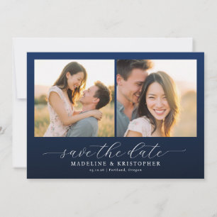 Romantic Navy Photo Collage Save The Date