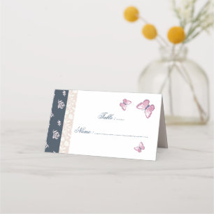 Romantic Navy & pink butterflies floral Place Card