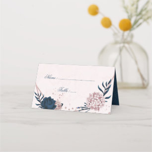Romantic Navy & pink flowers Place Card