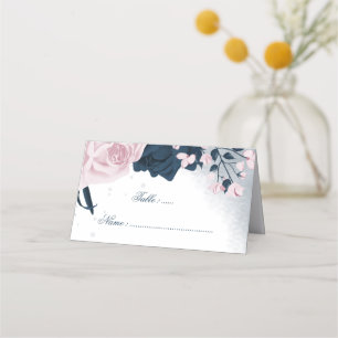 Romantic Navy & pink flowers Place Card