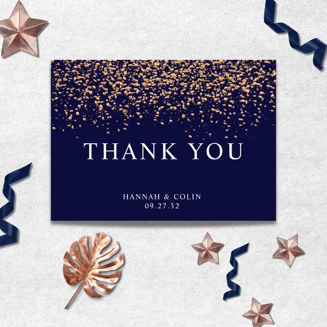 Romantic Navy Rose Gold Stardust Thank You Card (Creator Uploaded)
