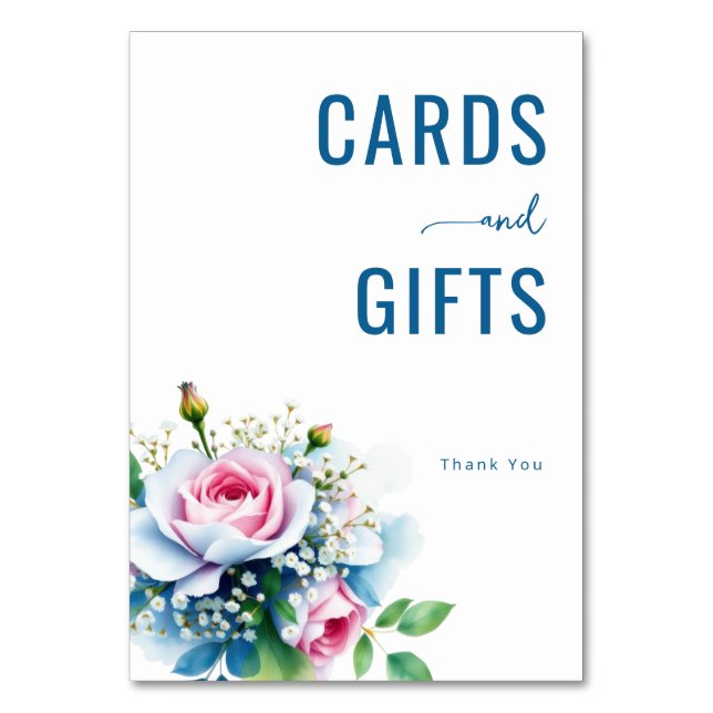 Romantic Navy Watercolor Floral Bouquet Table Number (Front)