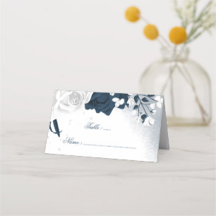 Romantic Navy & white flowers Place Card