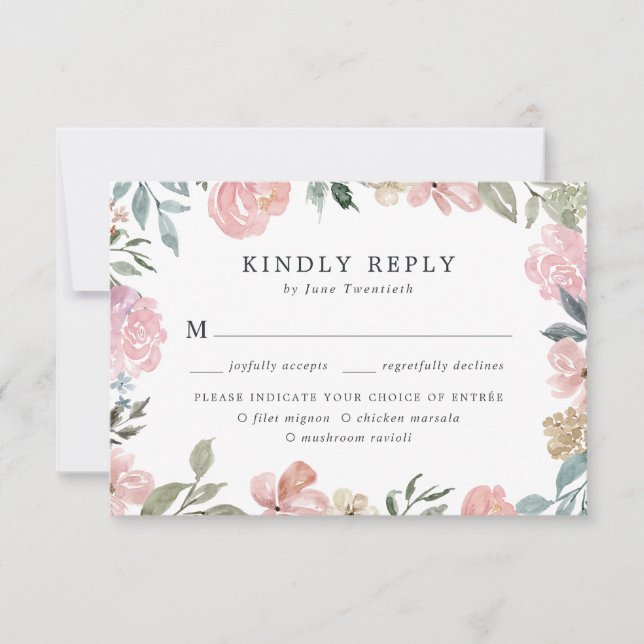 Romantic Neutral Blush Floral | Meal Choice RSVP Card (Front)