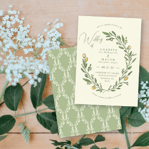 Romantic Neutral Floral Crest Elegant Wedding Invitation