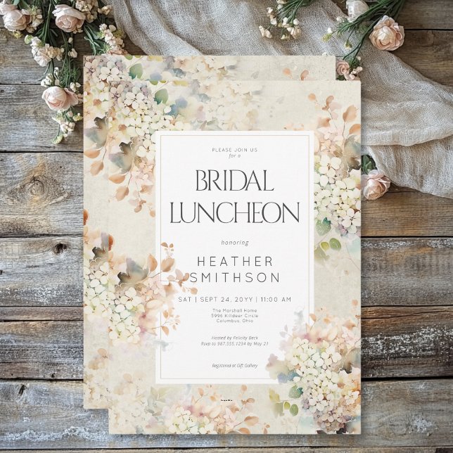 Romantic Neutral Vintage Hydrangeas Bridal Lunch Invitation (Romantic Neutral Vintage Hydrangeas Bridal Lunch Invitation)
