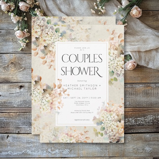Romantic Neutral Vintage Hydrangeas Couples Shower Invitation (Creator Uploaded)