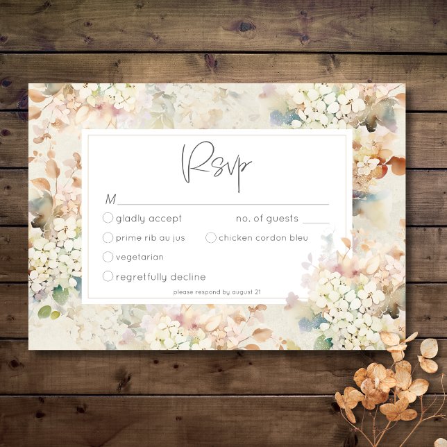 Romantic Neutral Vintage Hydrangeas Wedding Dinner RSVP Card (Romantic Neutral Vintage Hydrangeas Wedding Dinner RSVP Card)