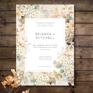 Romantic Neutral Vintage Hydrangeas Wedding Invitation