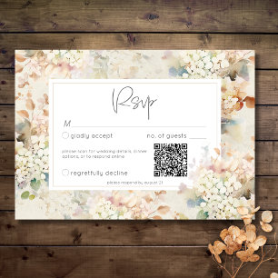 Romantic Neutral Vintage Hydrangeas Wedding QR RSVP Card