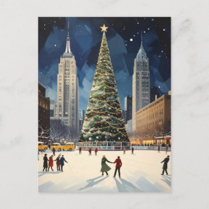 Romantic New York Winter Ice Skating Travel Postcard