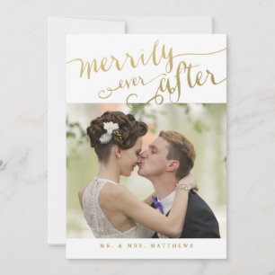 Romantic Newlyweds Gold Script Holiday Photo