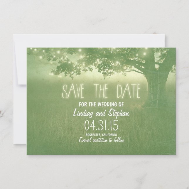 romantic night lights rustic save the date cards (Front)