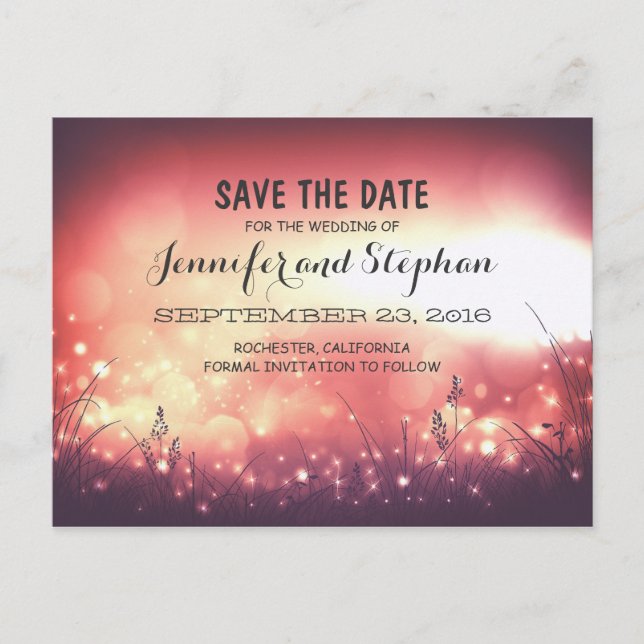 romantic night lights save the date postcards (Front)