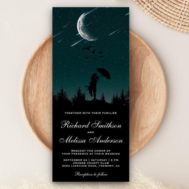 Romantic Night Sky, Moon & Shooting Stars Wedding Invitation (Creator Uploaded)