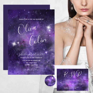 Romantic Night Sky Starlight Purple Wedding Invitation