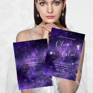 Romantic Night Sky Starlight Purple with RSVP Invitation
