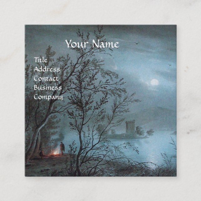 ROMANTIC NOCTURNE LANDSCAPE IN BLUE  pearl paper Square Business Card (Front)