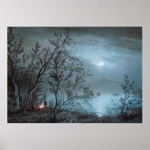 ROMANTIC NOCTURNE LANDSCAPE IN BLUE POSTER