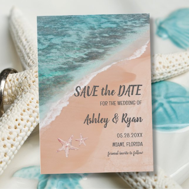 Romantic Ocean Beach Seaside Summer Sand Wedding Save The Date (Creator Uploaded)