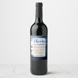 Romantic Ocean Sunset Personalised Wedding Wine Label