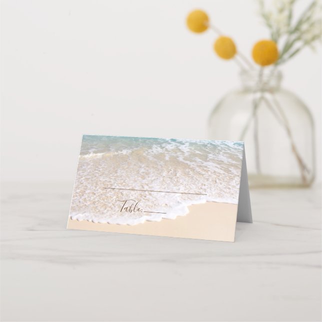 Romantic Ocean Waves Tropical Beach Wedding Place Card (Front)
