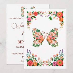 Romantic Oil Painting Floral Butterfly Invitation