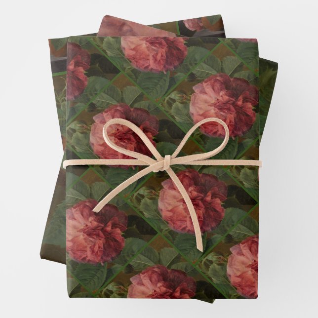 Romantic Old English Roses Wrapping Paper Sheet (In situ)