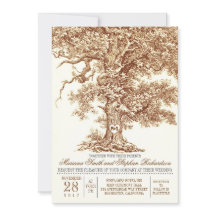 Romantic old oak tree rustic wedding invitation