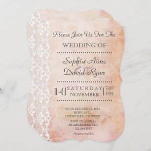 Romantic Old Paper With Roses and Lace Wedding Invitation