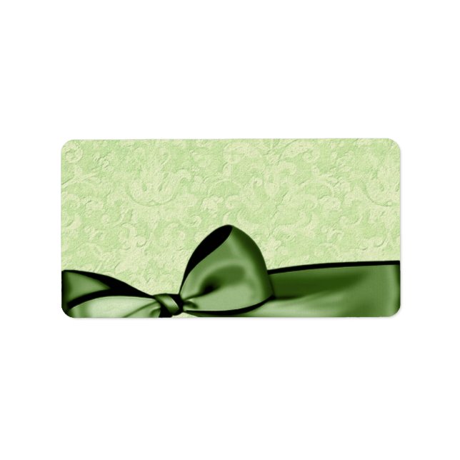 Romantic Olive Green Faux Satin Bow Wedding Favour Label (Front)