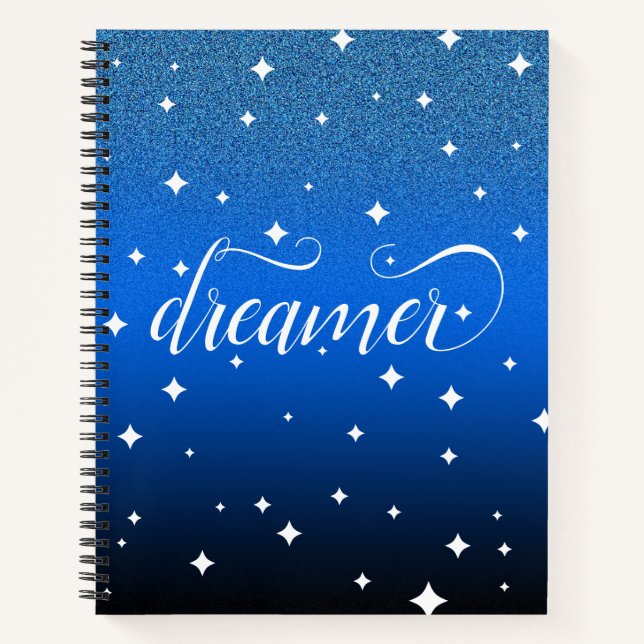 Romantic Ombre Midnight Blue Starry Dreamer Notebook (Front)