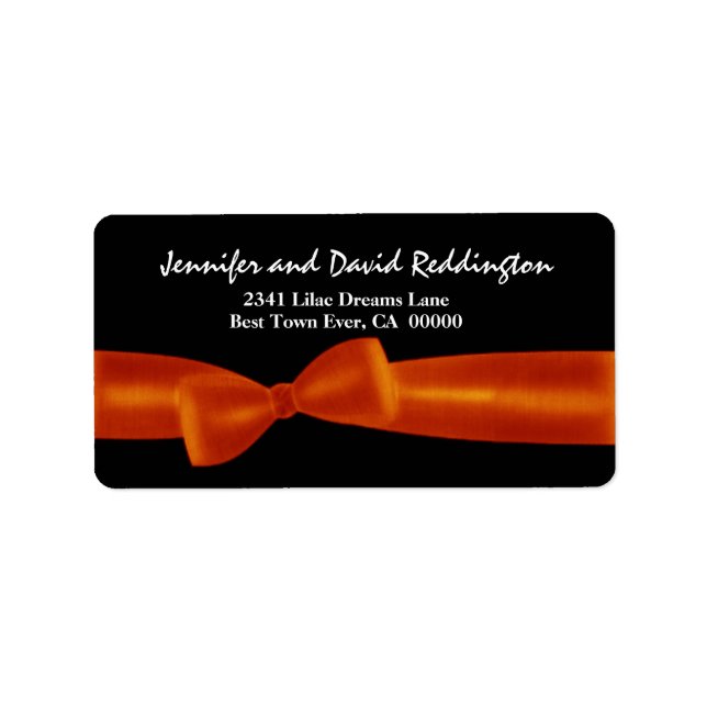 Romantic Orange Bow on Black Background Label (Front)