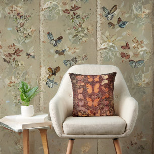 Romantic Orange Butterflies and Gold Handwriting Cushion