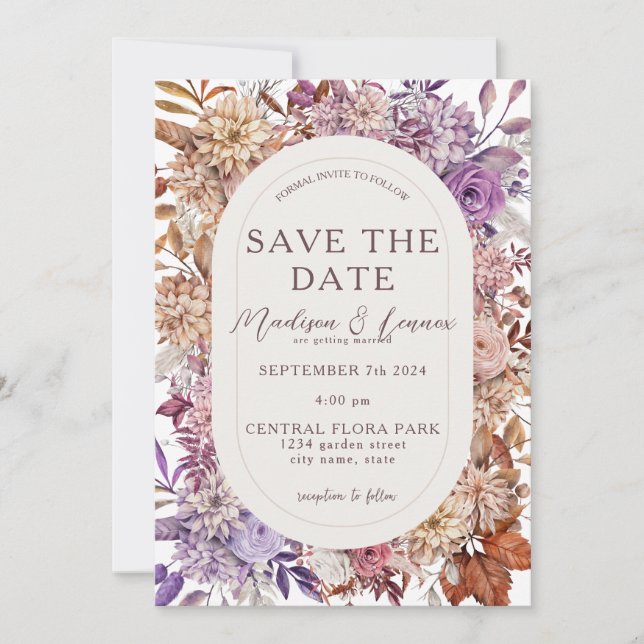 Romantic Orange Lavender Floral  Save The Date (Front)