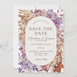 Romantic Orange Lavender Floral  Save The Date