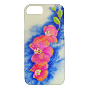 Romantic orange pink watercolor orchid painting  iPhone 8/7 case
