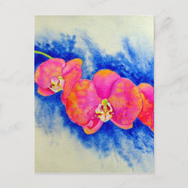 Romantic orange pink watercolor orchid painting  postcard (Front)