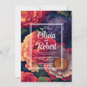 Romantic orange red purple floral invitation