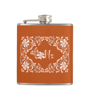 Romantic Orange Shabby Chic Mr Wedding Flask