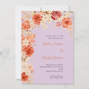 Romantic Orange & White Roses Light Purple Wedding Invitation