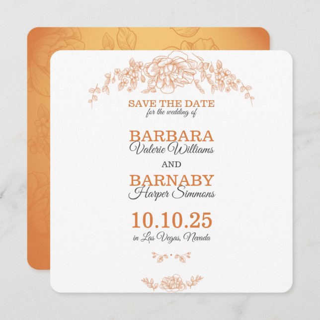 Romantic Orange & White Save The Date Card (Front/Back)
