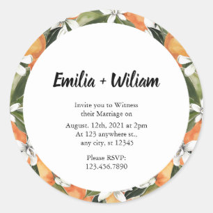 Romantic Oranges Citrus Wedding Classic Round Sticker