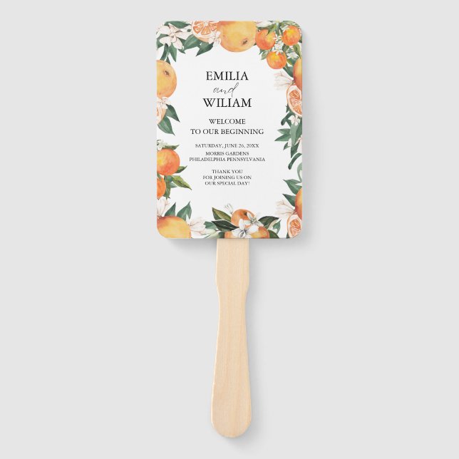Romantic Oranges Citrus Wedding Hand Fan (Front)